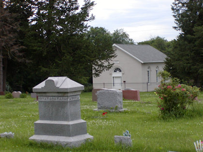 View of the church from the cemetery across the road